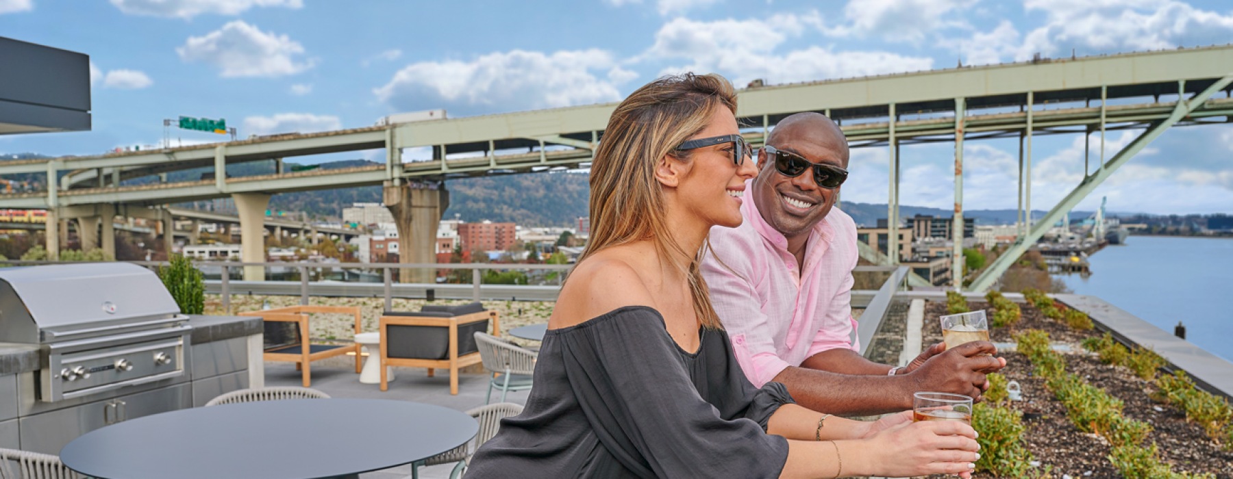 Rooftop terrace along the Willamette River