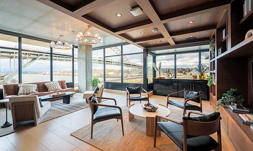 lounge area with seating and tables