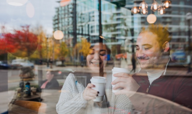 couple at a coffee shop in the pearl district couple at a coffee shop in the pearl district